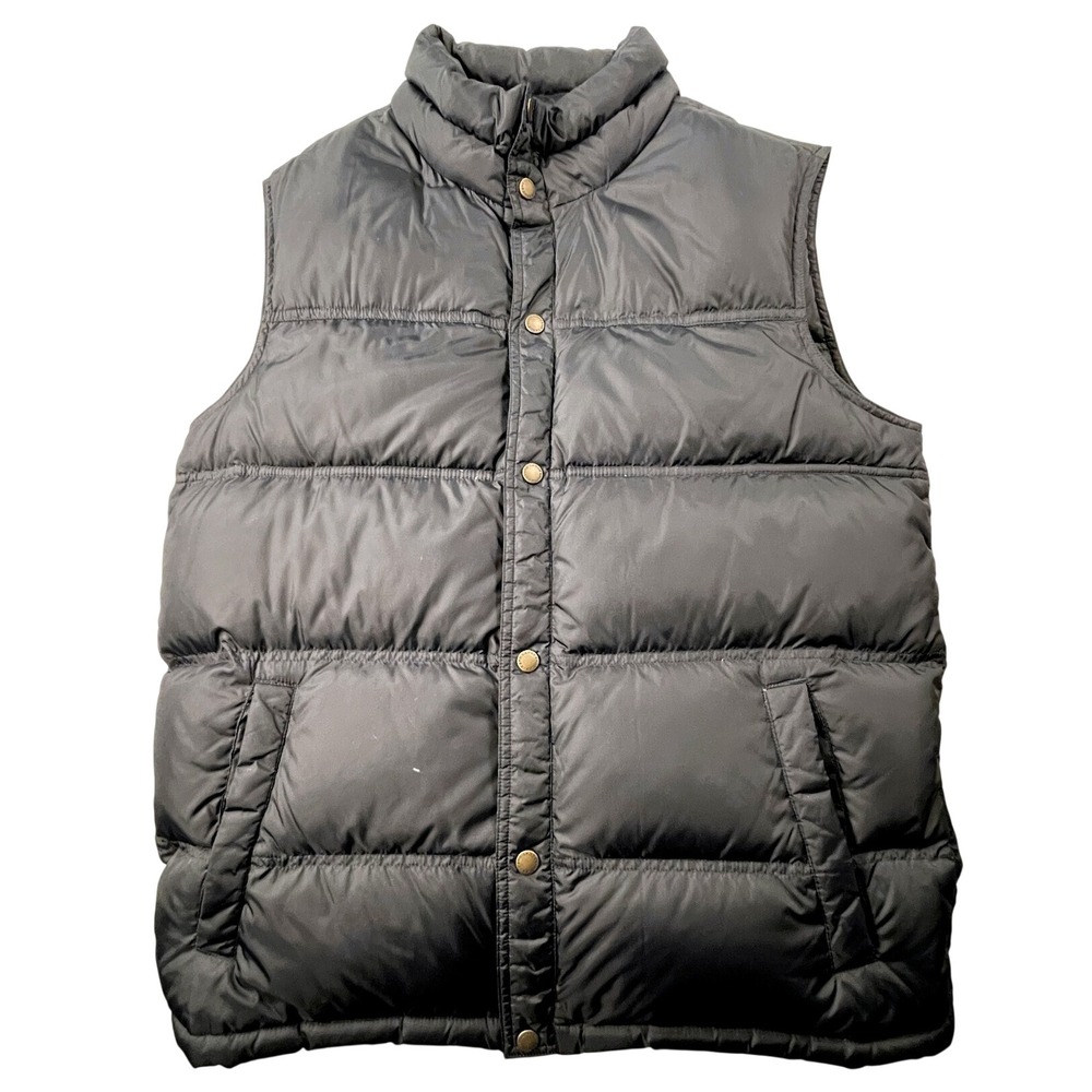 Lands' End Puffer Vest Mens M Black Down Insulated Quilted Snap Front Outerwear